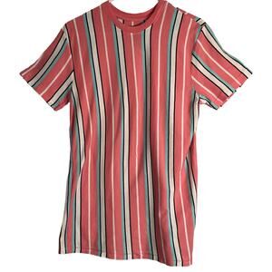 SAN FRANCISCO WORK SHIRT Mens Size M Pink Stripe Short Sleeve Crew Neck Cotton